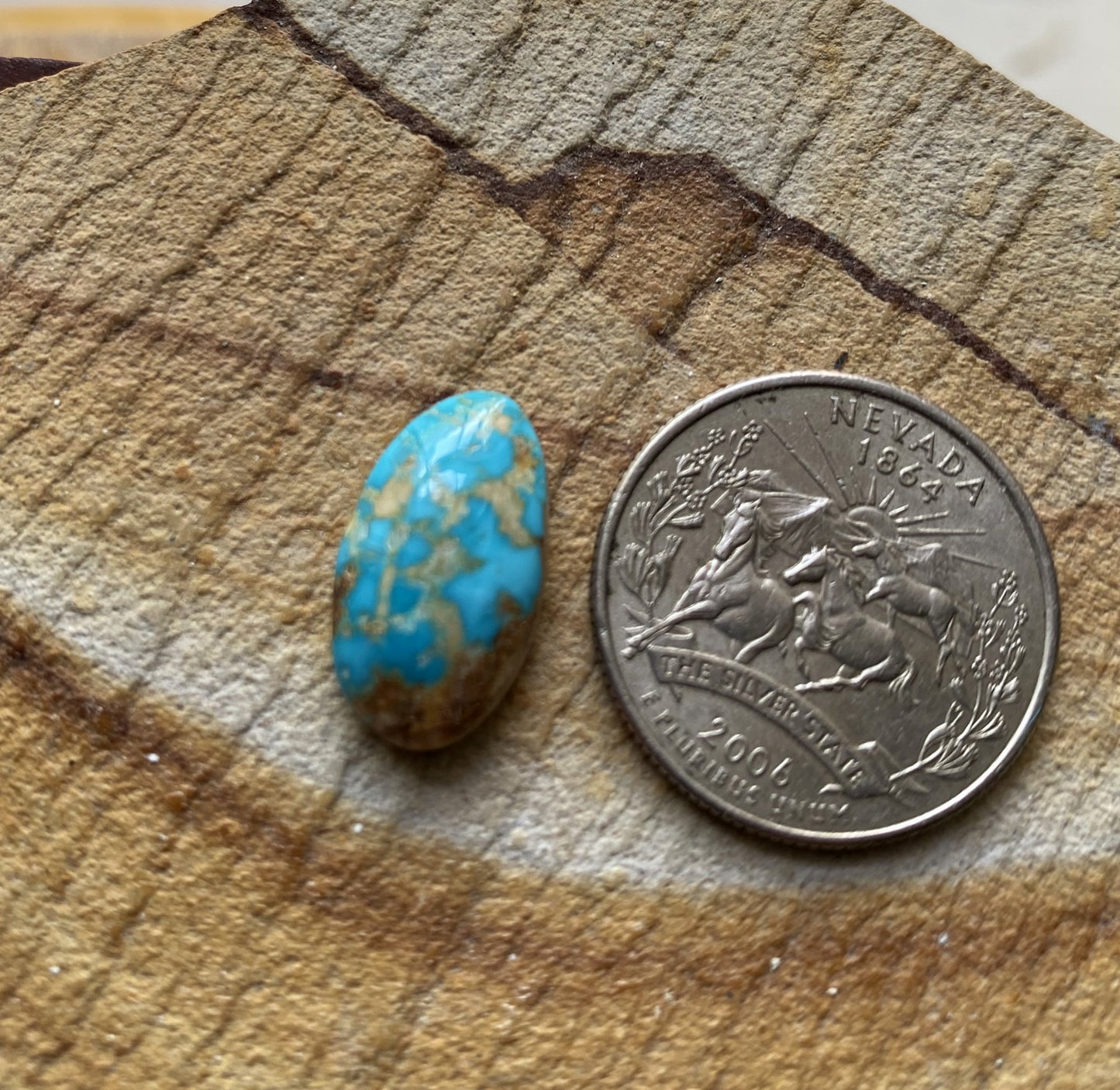 8 carat blue natural Stone Mountain Turquoise cabochon with red matrix