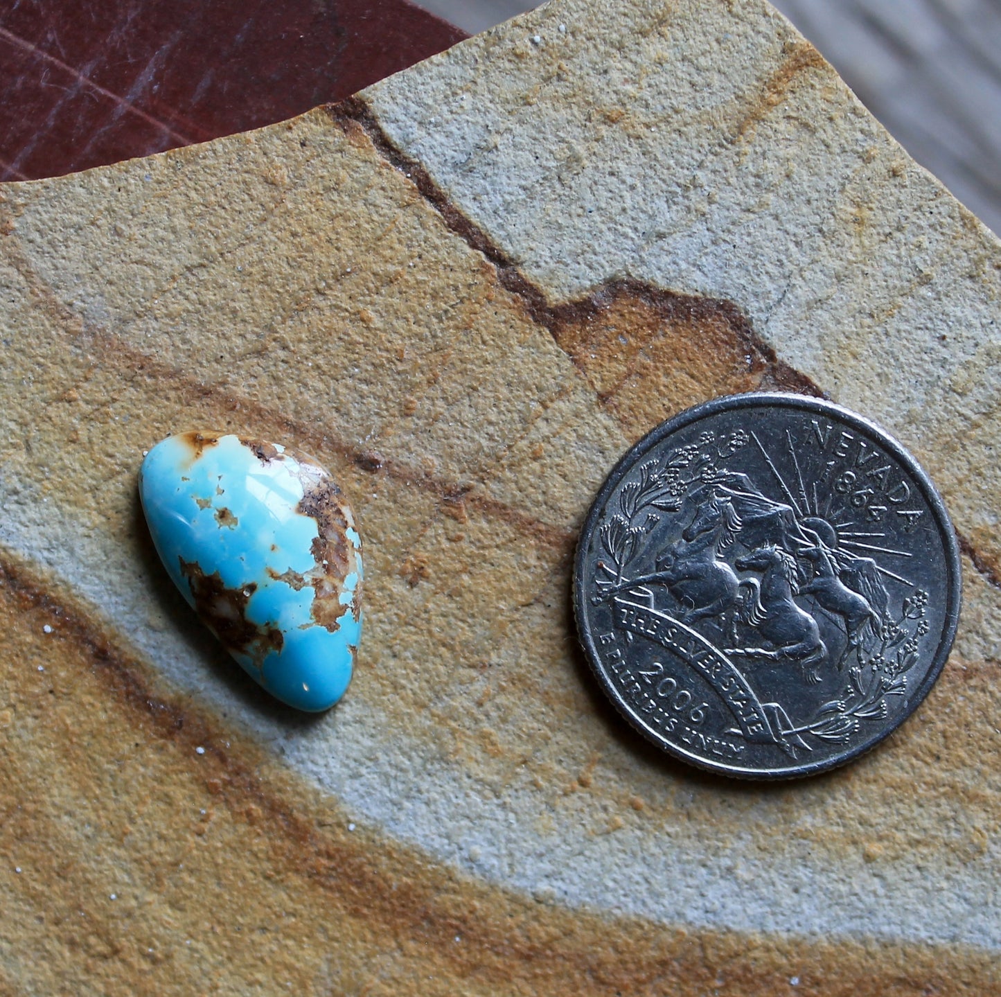 7 carat light blue Stone Mountain Turquoise cabochon with red matrix