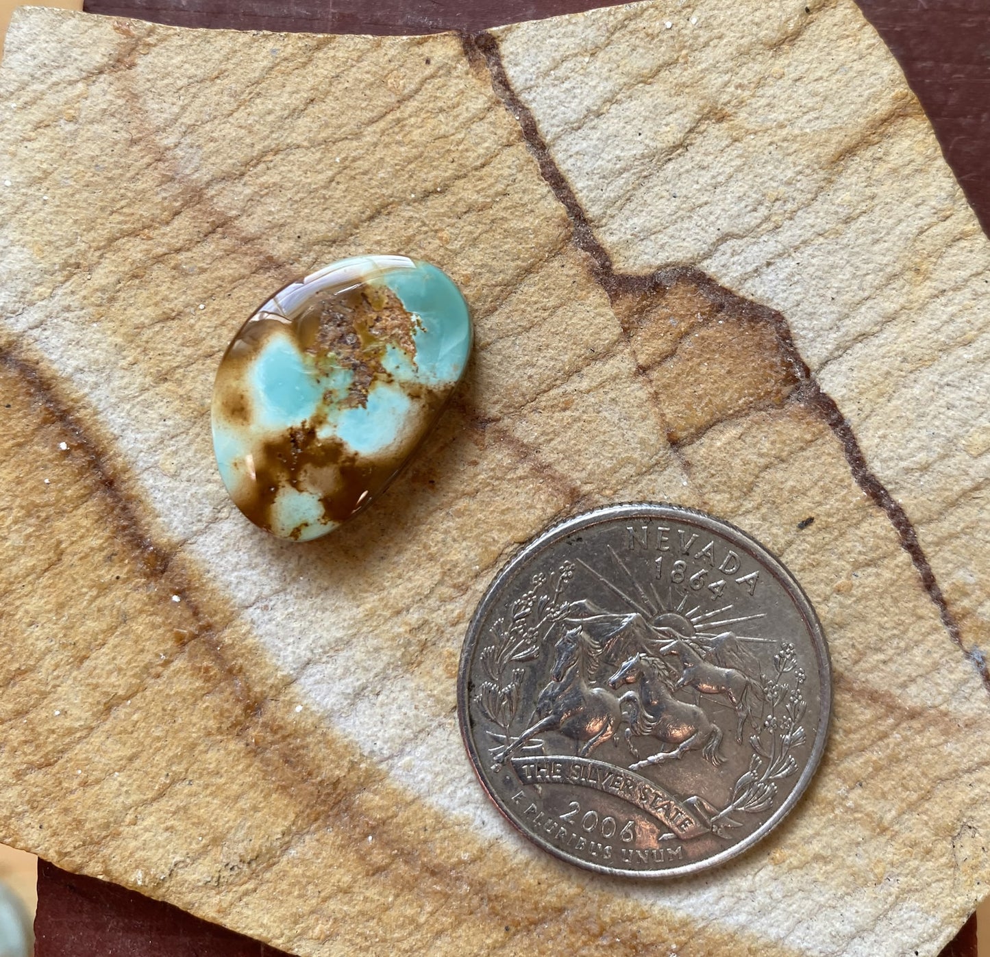 11 carat blue Stone Mountain Turquoise Nevada cabochon with iron inclusions