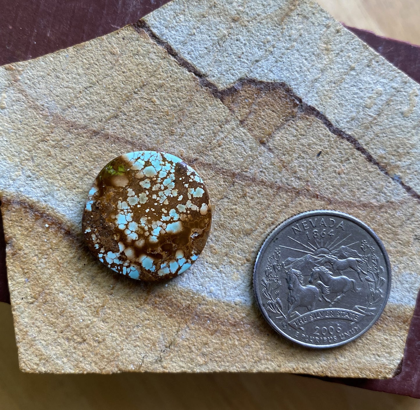 15 carat blue Stone Mountain Turquoise cabochon with red matrix