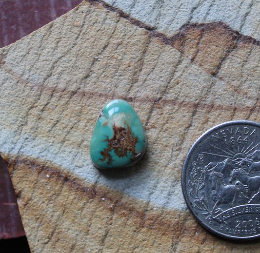 5 carat teal green Stone Mountain Turquoise cabochon with red matrix