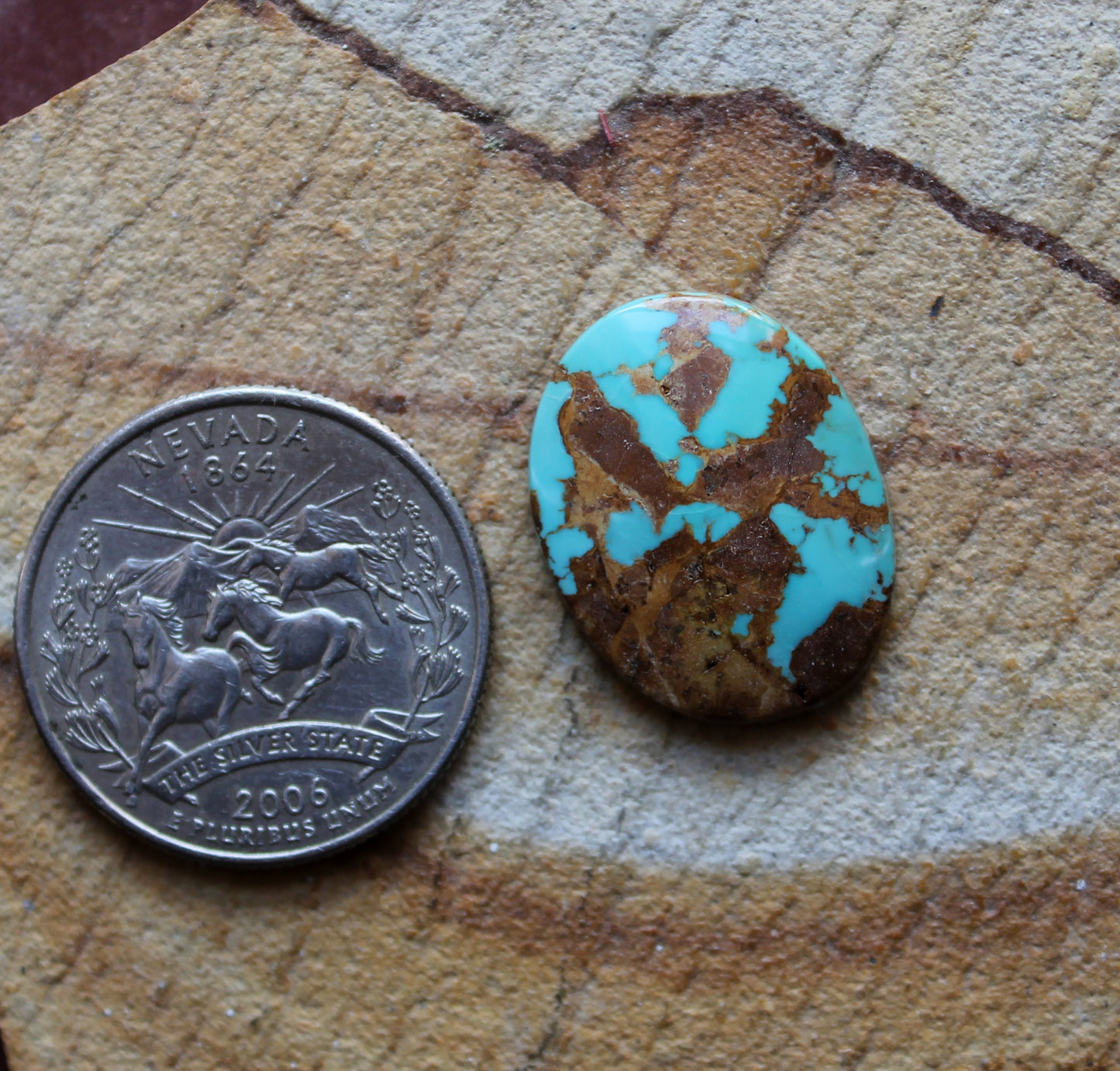 11 carat blue Stone Mountain Turquoise cabochon with red matrix