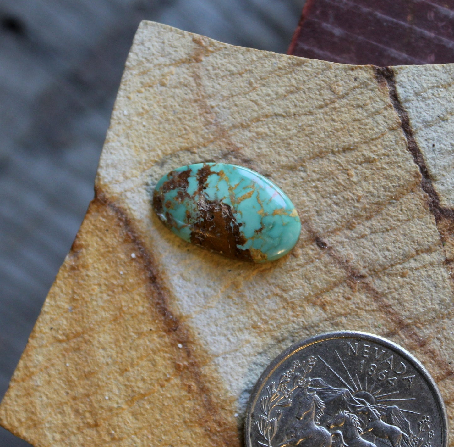 4 blue Stone Mountain Turquoise cabochon with red matrix