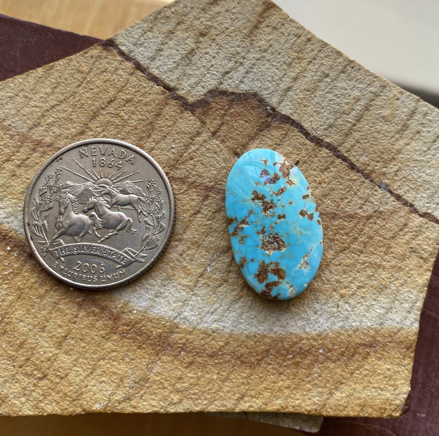 15 carat natural blue Stone Mountain Turquoise cabochon with red matrix