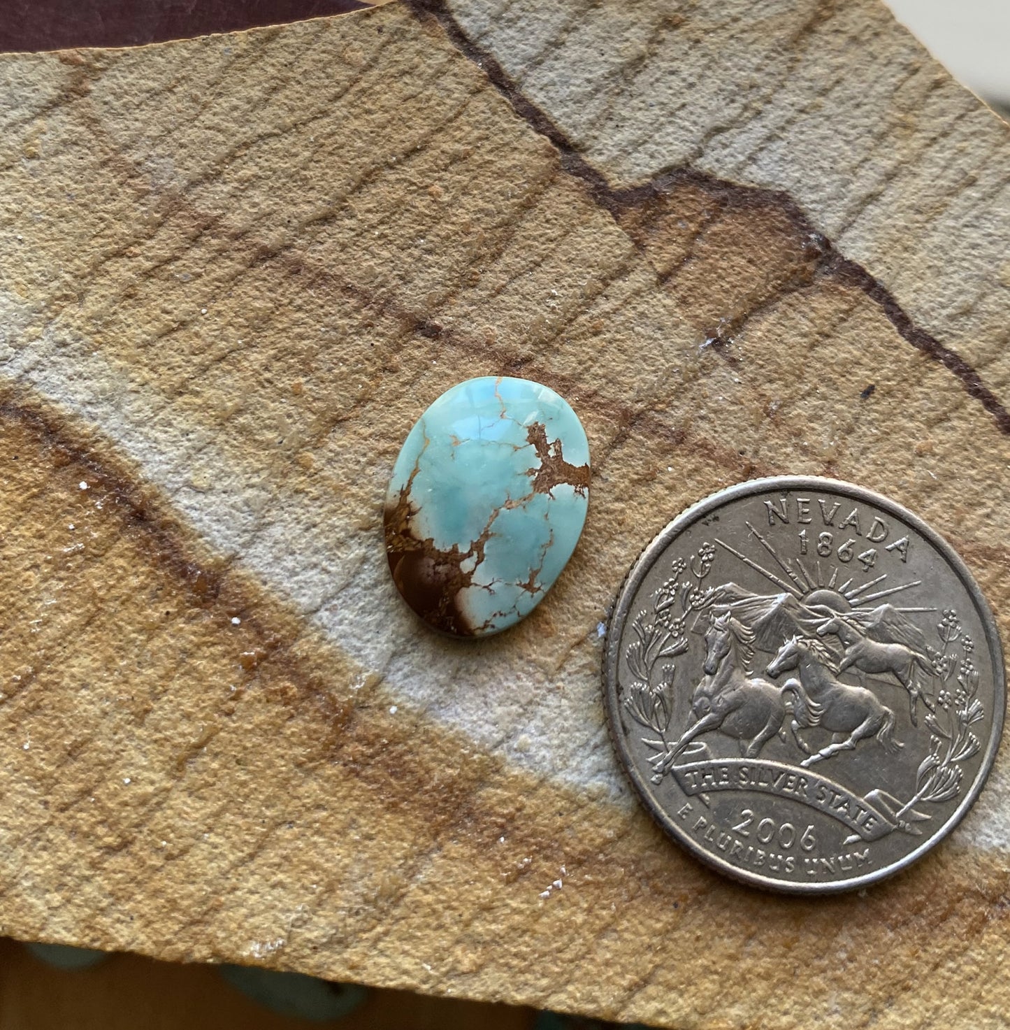 5 carat natural blue Stone Mountain Turquoise cabochon with red matrix
