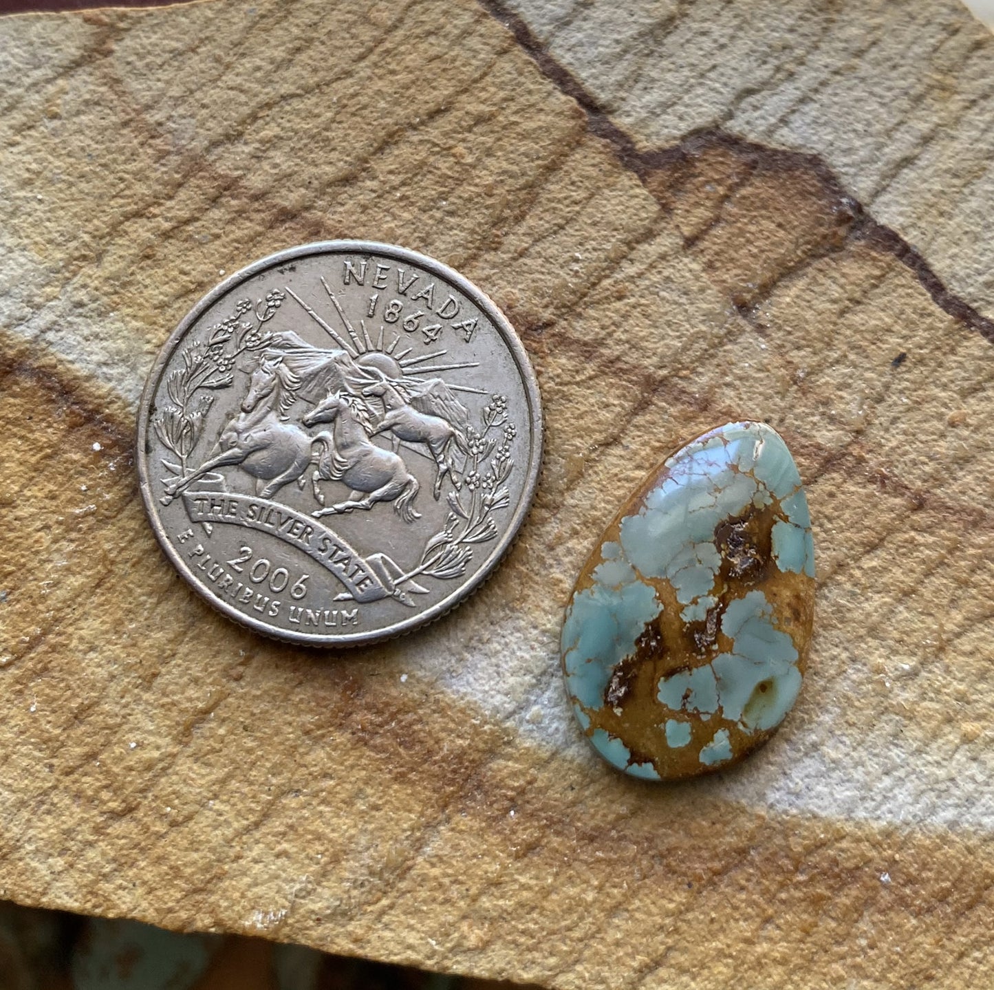 9 carat natural blue Stone Mountain Turquoise cabochon with red matrix