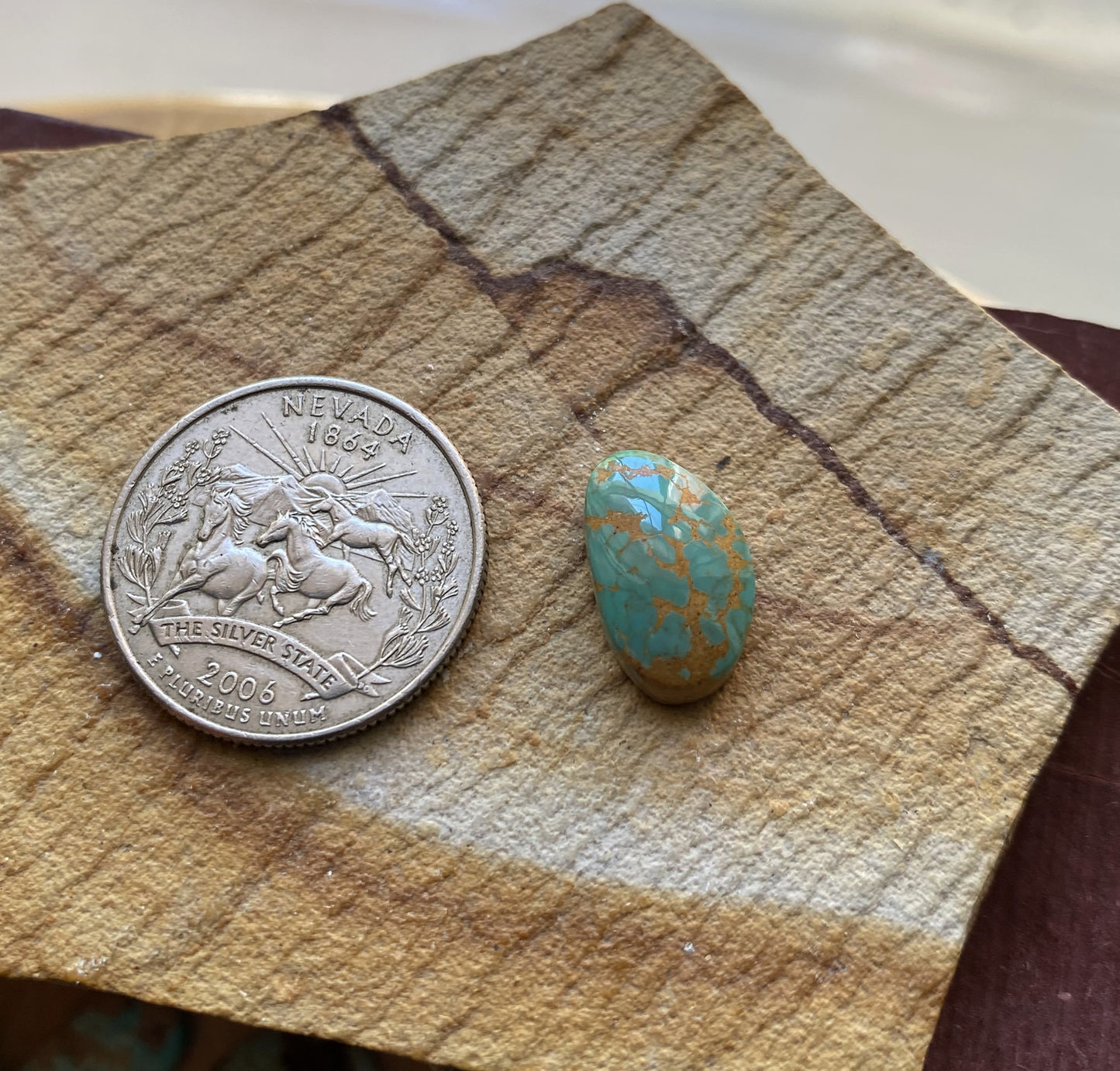 6 carat natural blue Stone Mountain Turquoise cabochon with red matrix