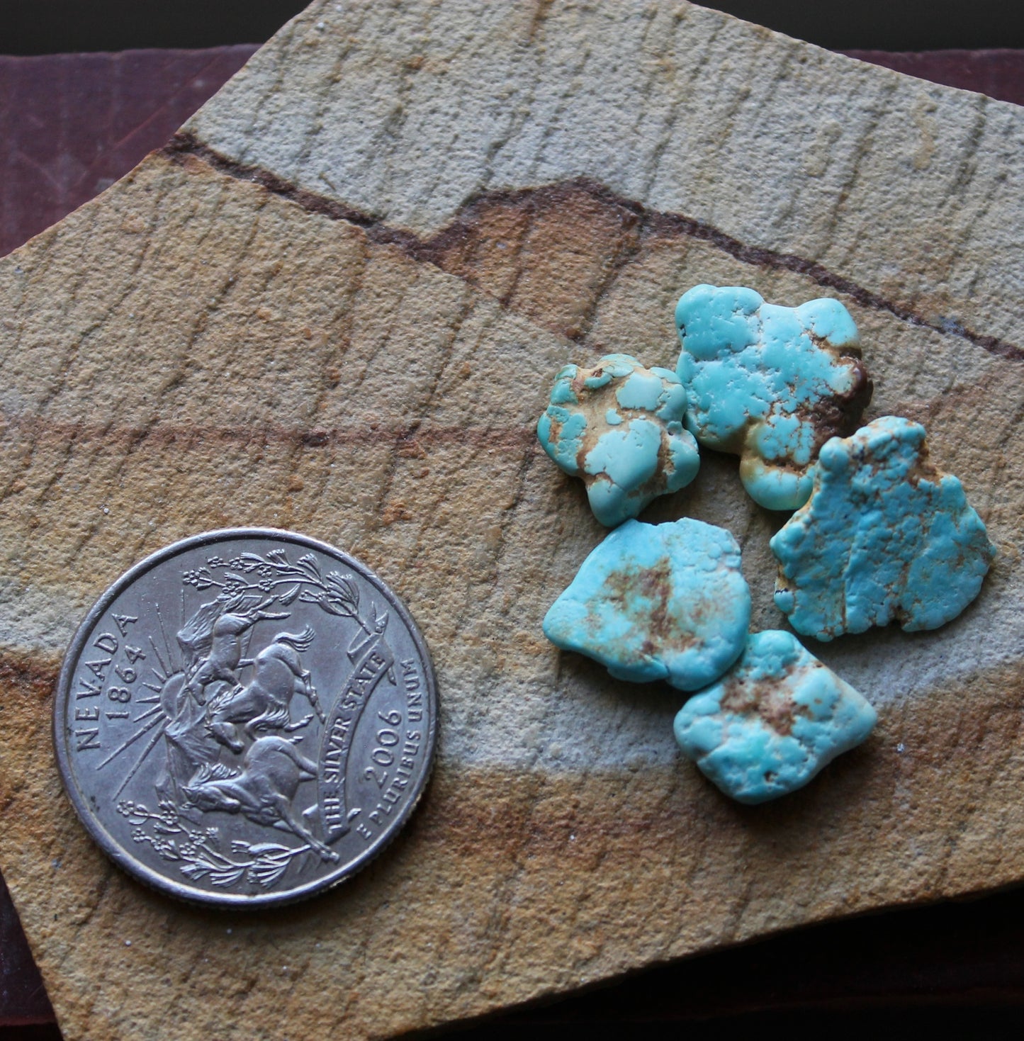 3 grams blue Stone Mountain Turquoise nuggets with red matrix