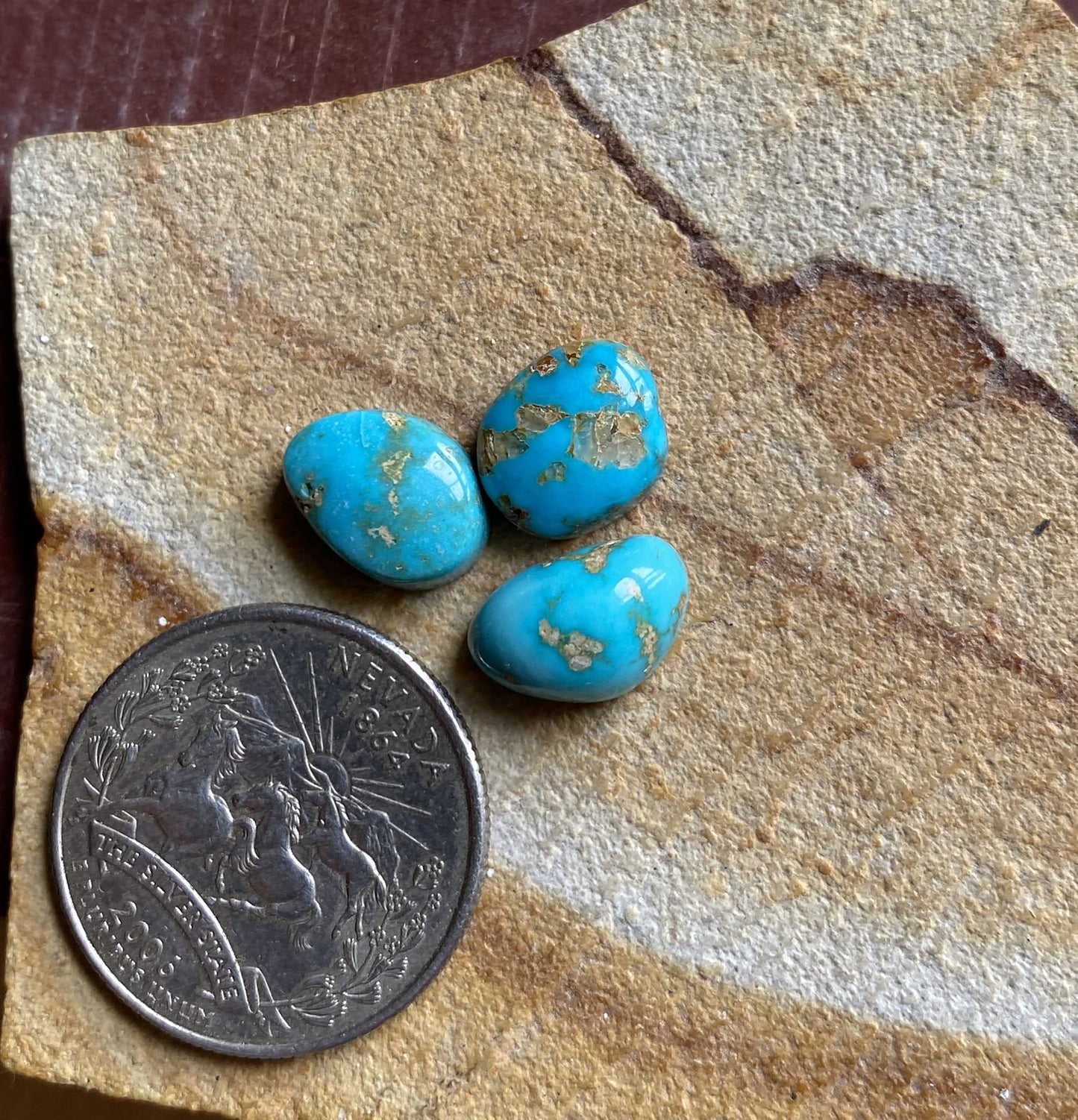 13 carats blue Stone Mountain Turquoise cabochons with high domes