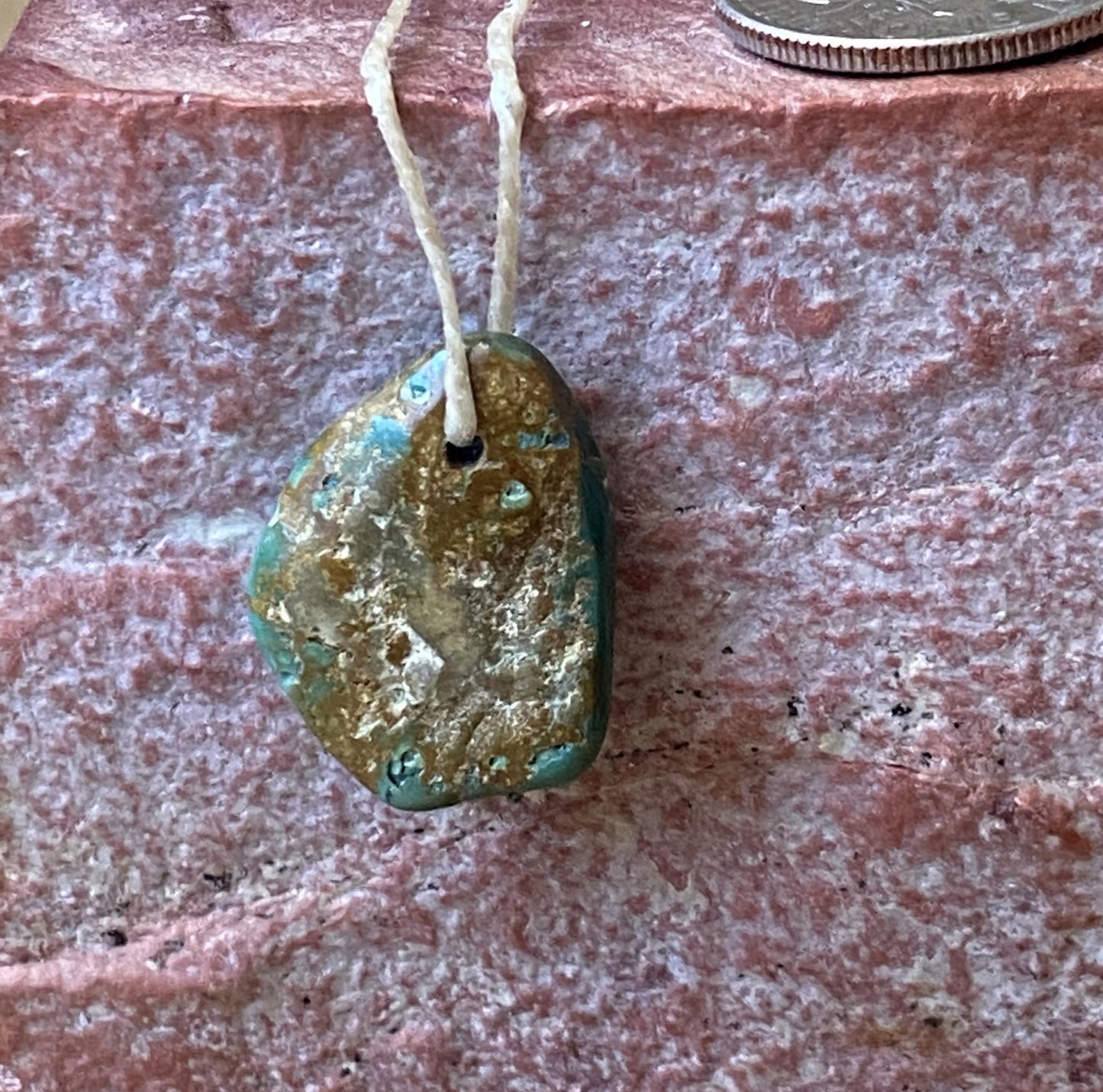 7 carat blue teal Stone Mountain Turquoise tab style bead with inclusions