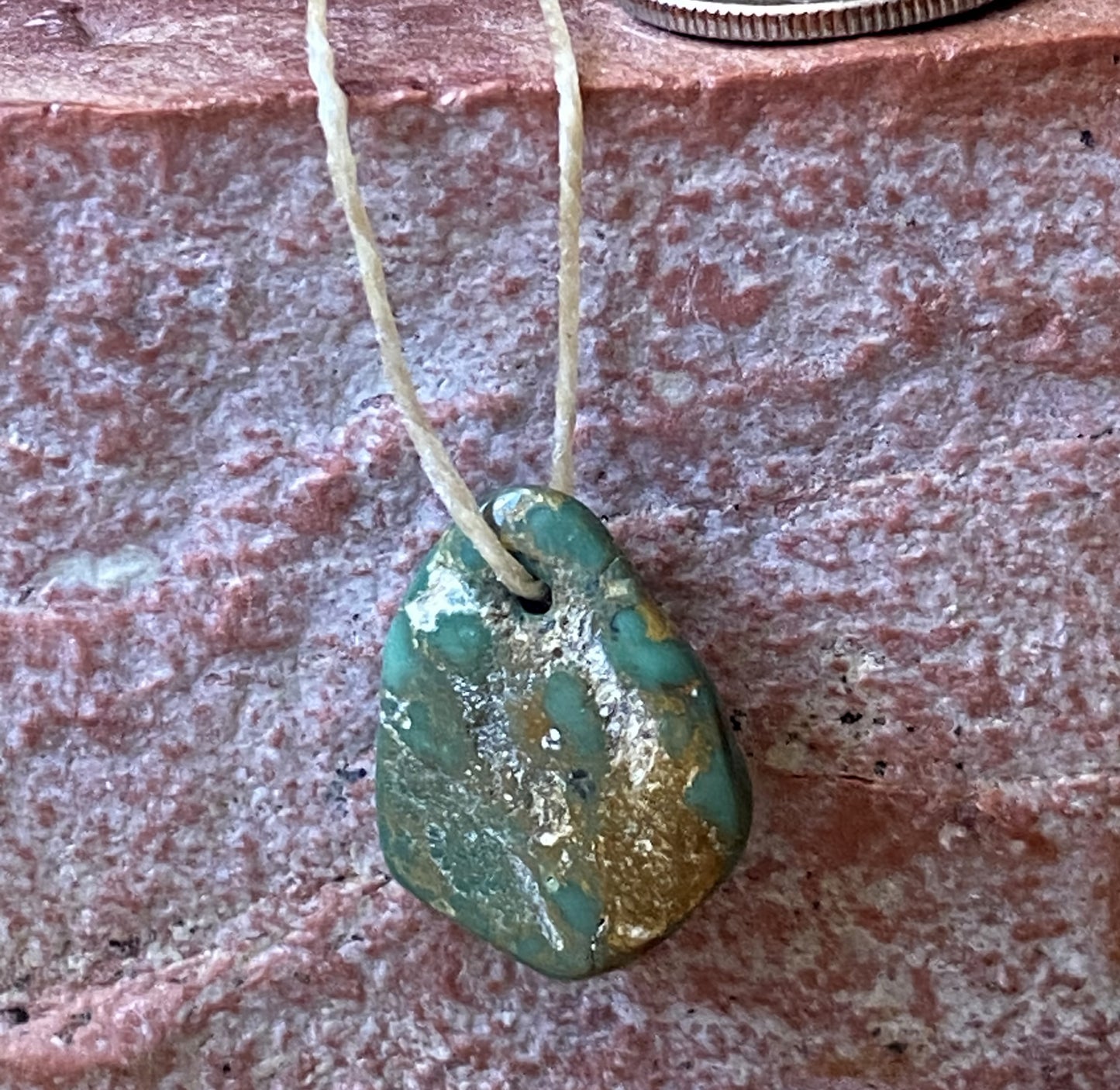 7 carat blue teal Stone Mountain Turquoise tab style bead with inclusions