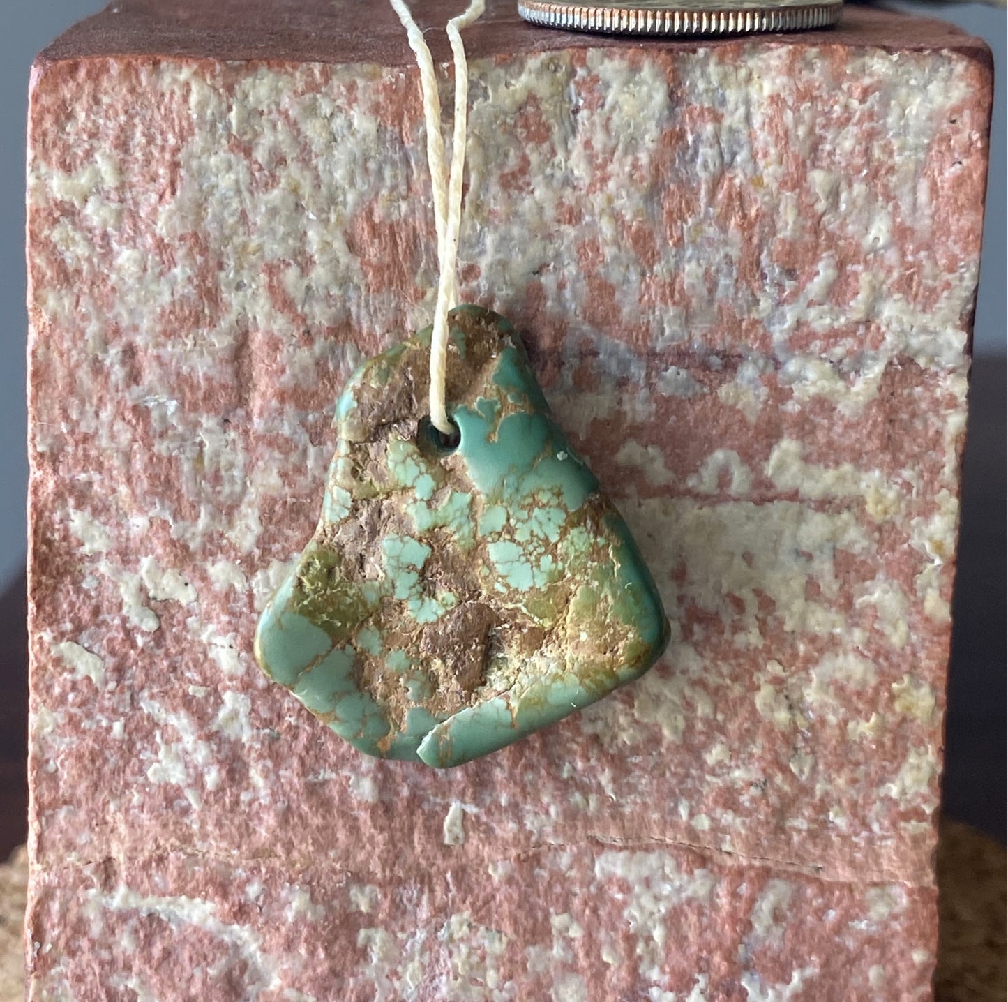 13.6 carat dark green turquoise focal bead from Stone Mountain Mine
