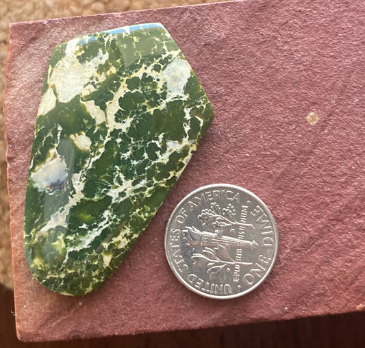 44.1 carat green natural Stone Mountain Turquoise specimen cabochon with deep color