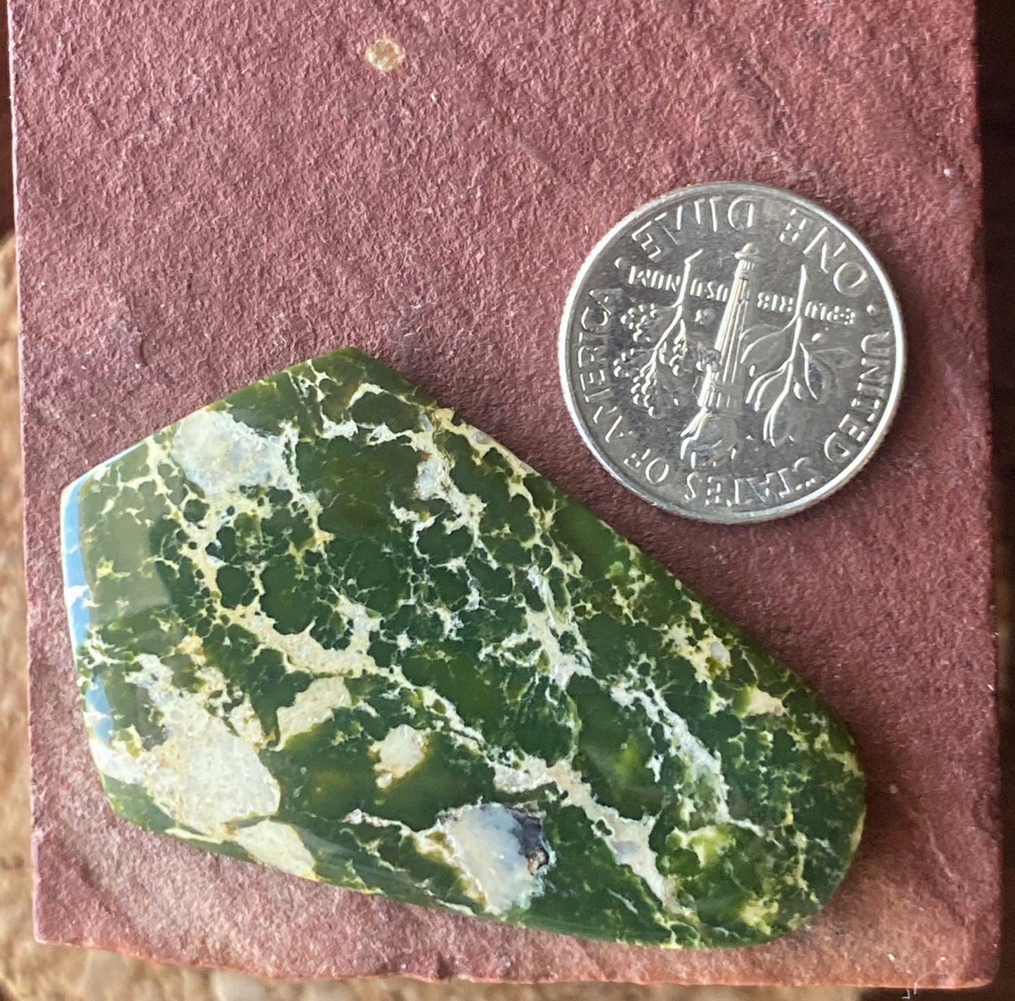 44.1 carat green natural Stone Mountain Turquoise specimen cabochon with deep color