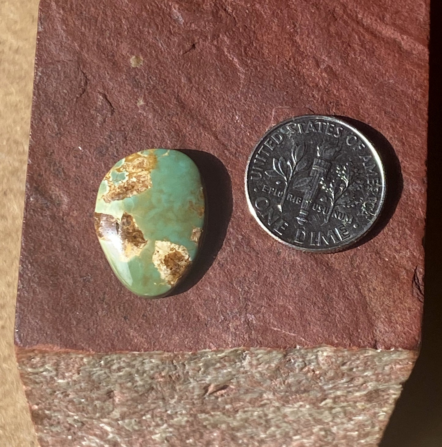 7 carat green Stone Mountain Turquoise cabochon with red matrix