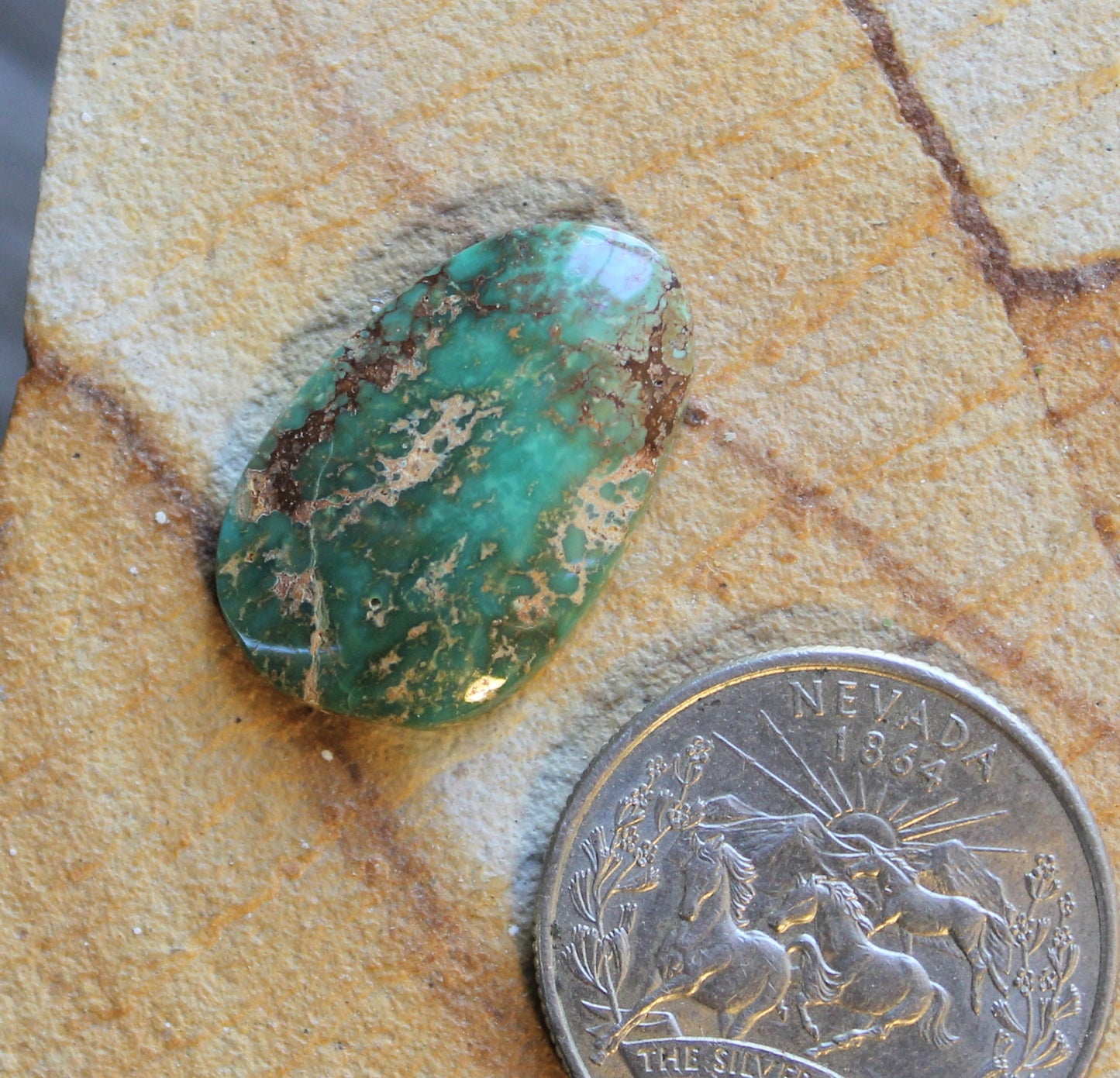 10 carat green Stone Mountain Turquoise cabochon with red matrix