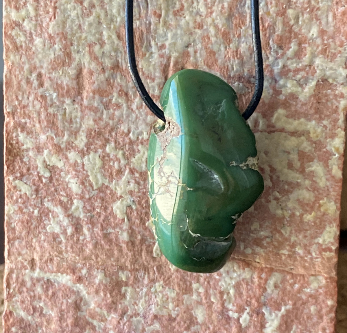 28.5 carat dark green turquoise focal bead from Stone Mountain Mine