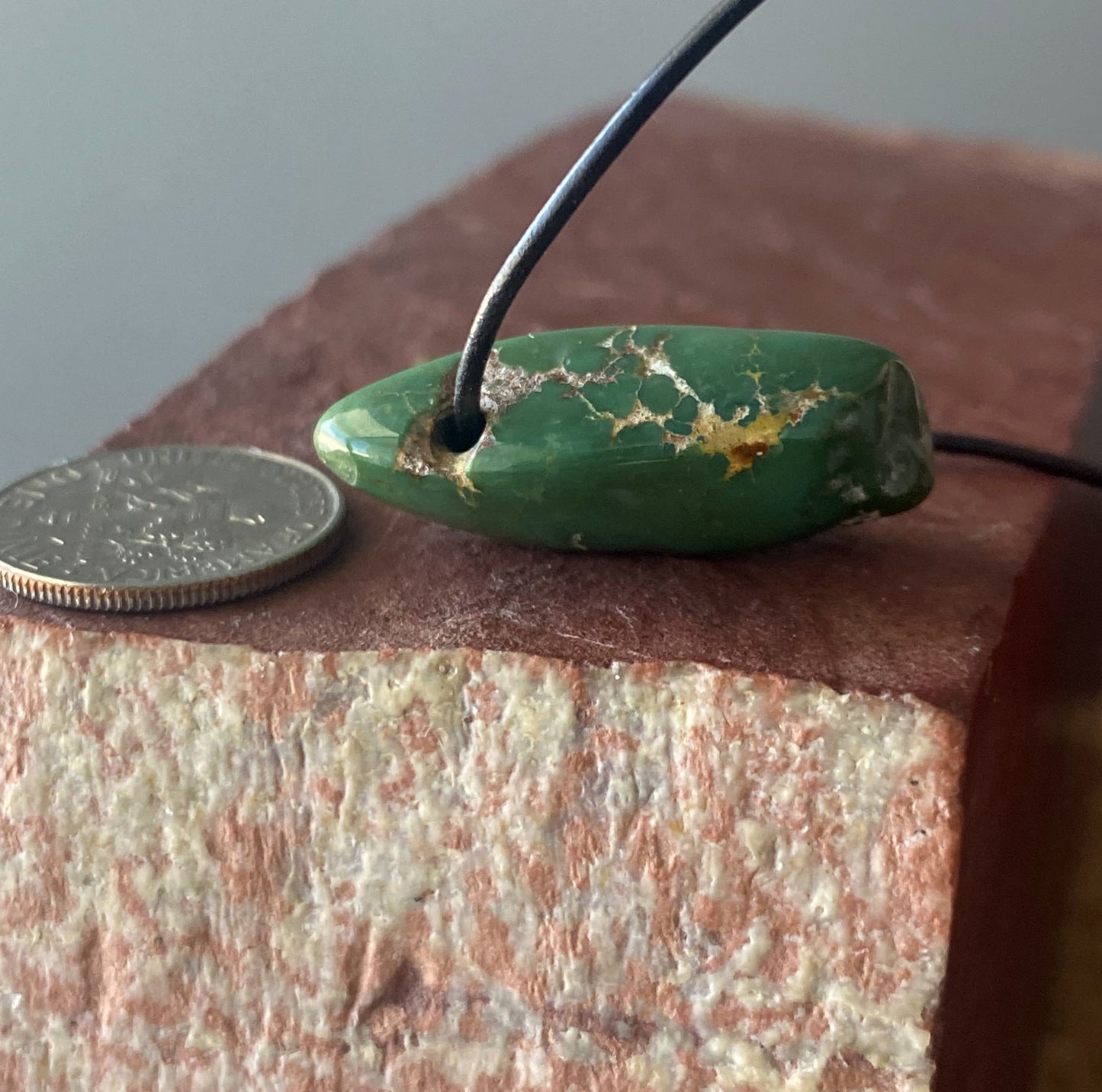 28.5 carat dark green turquoise focal bead from Stone Mountain Mine