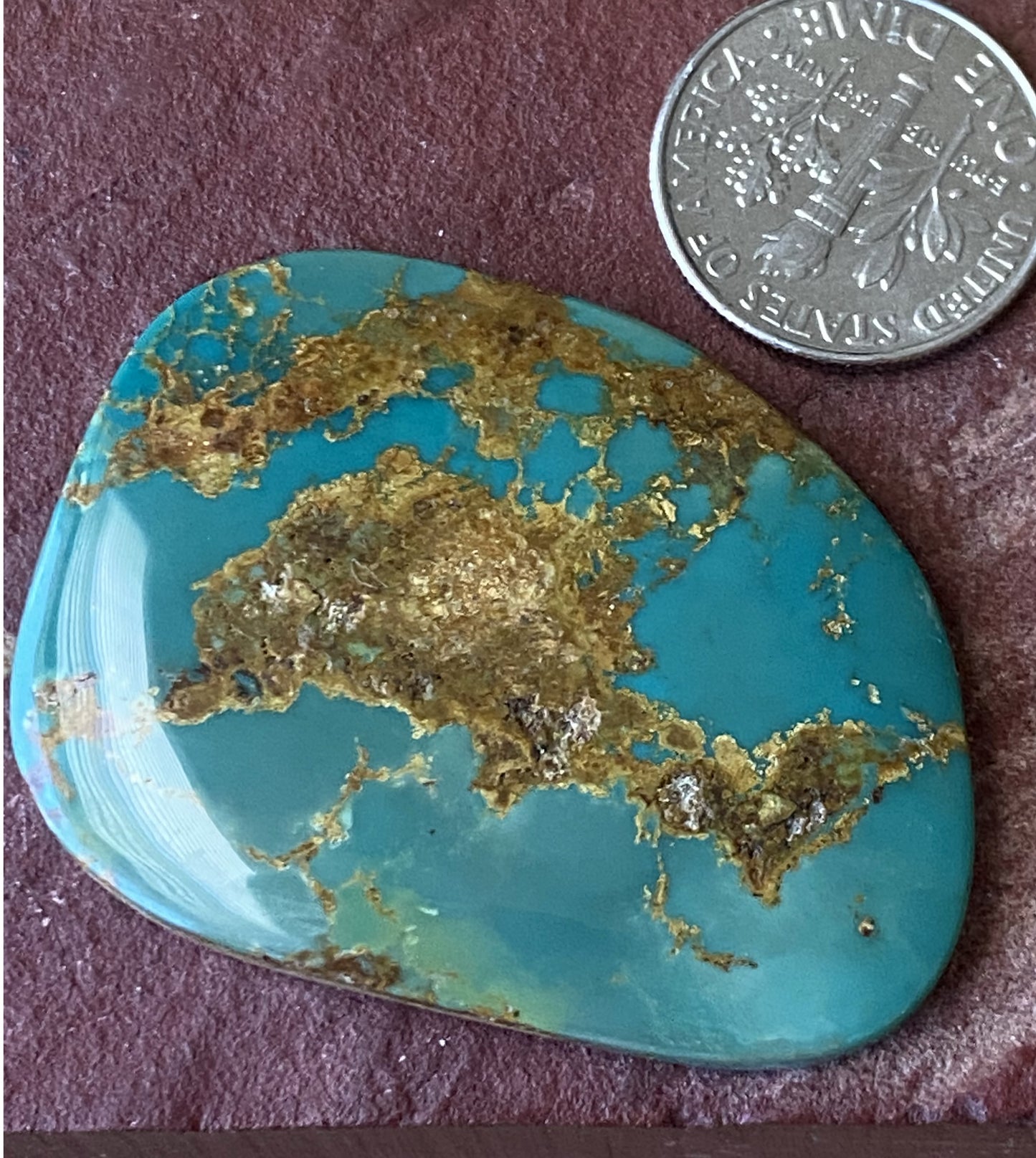 48 carat rich green Stone Mountain Turquoise specimen cabochon with red matrix