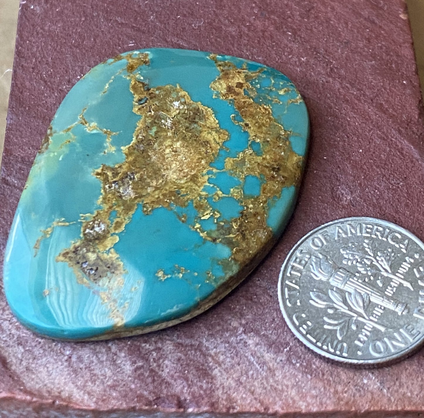 48 carat rich green Stone Mountain Turquoise specimen cabochon with red matrix