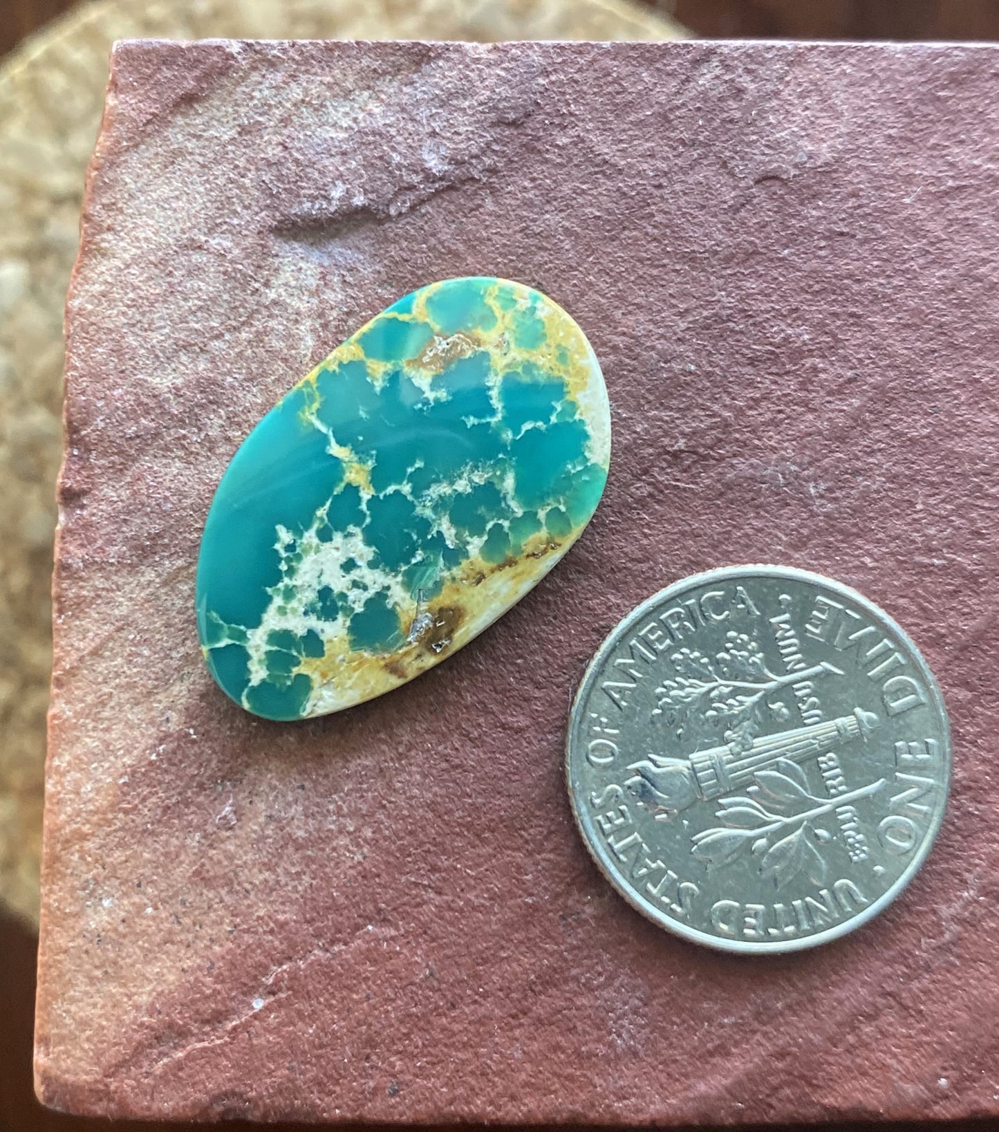 9 carat green Stone Mountain Turquoise cabochon with spiderweb matrix