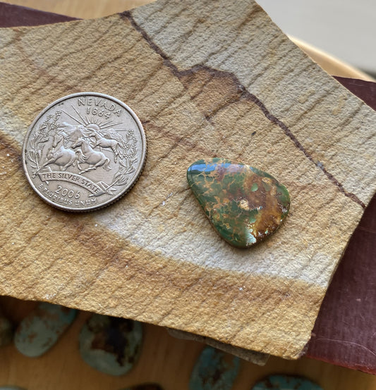 6 carat natural green Stone Mountain Turquoise cabochon flat top with iron inclusions