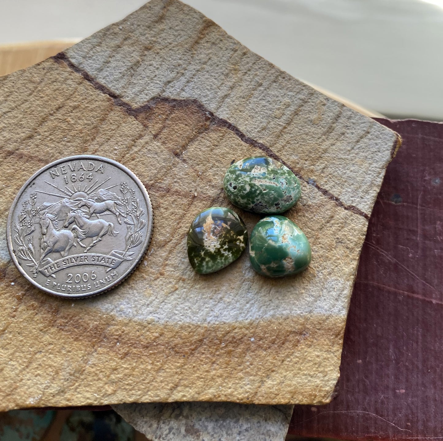 12 carats natural dark green Stone Mountain Turquoise cabochons