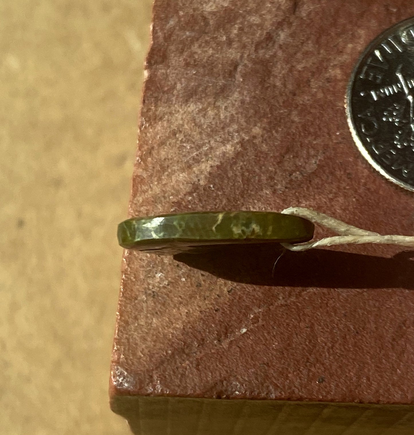 3 carat dark green Stone Mountain Turquoise tab style bead