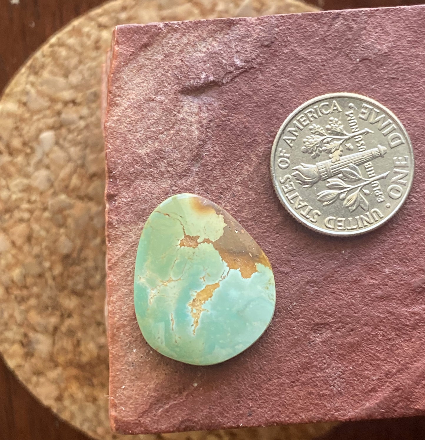 11 carat natural green Stone Mountain Turquoise cabochon with red matrix
