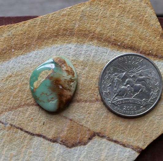 13 carat green Stone Mountain Turquoise cabochon with red inclusions
