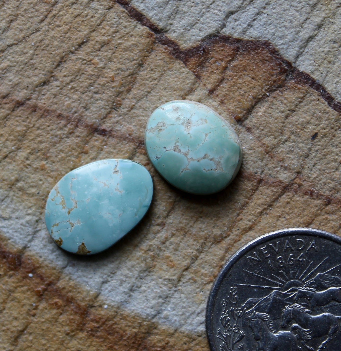 Two light blue Stone Mountain Turquoise cabochons