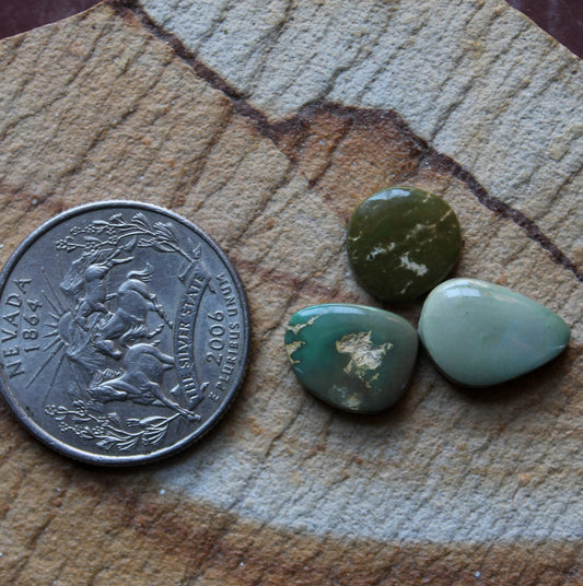 A trio of green Stone Mountain Turquoise cabochons