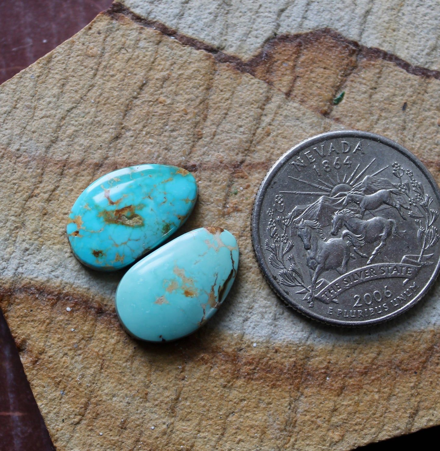 A pair of blue Stone Mountain Turquoise cabochons
