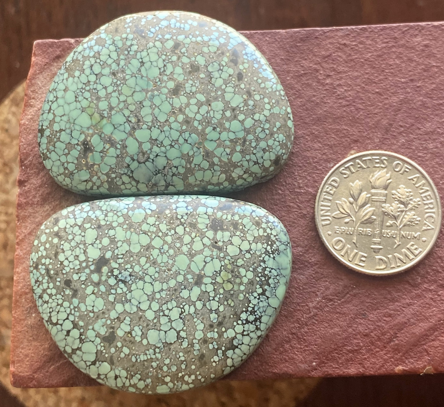 2 large matching Candelaria variscite cabochons with spiderweb matrix