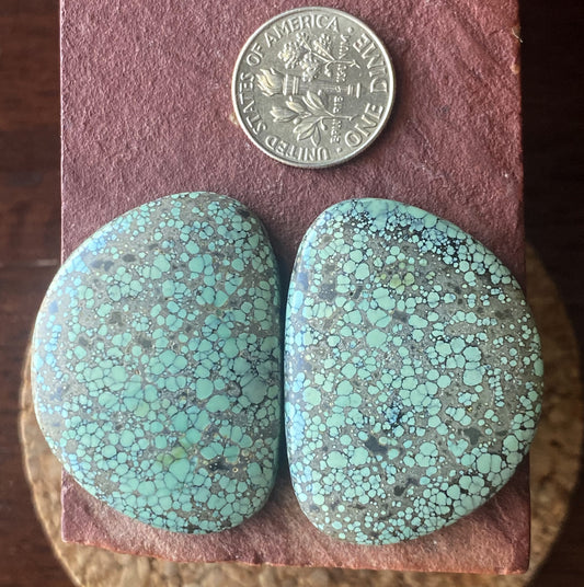 2 large matching Candelaria variscite cabochons with spiderweb matrix
