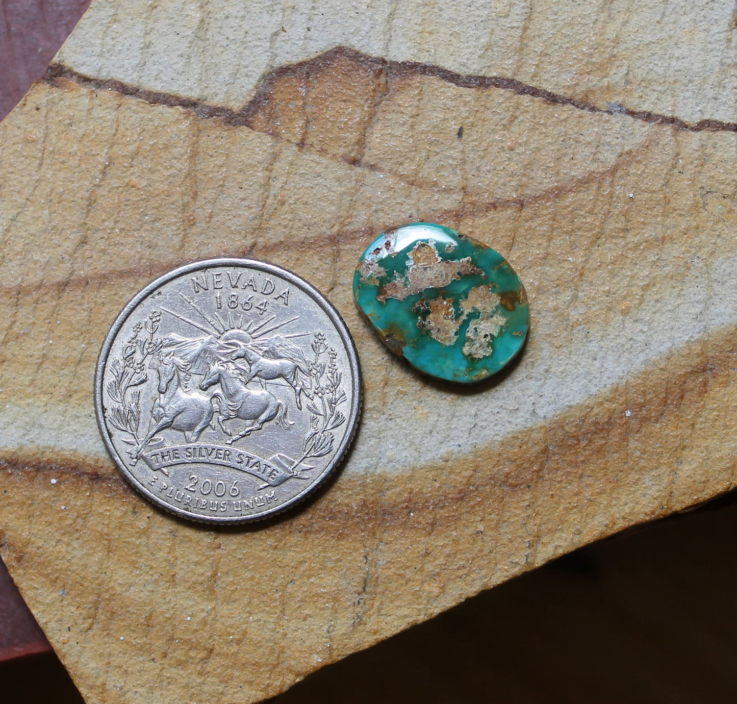 5 carat blue Stone Mountain Turquoise cabochon with red matrix