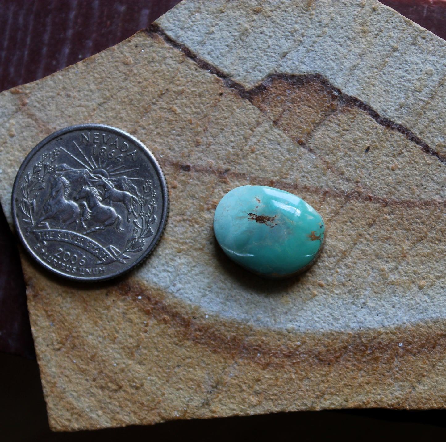 9 carat teal green Stone Mountain Turquoise cabochon with a high dome