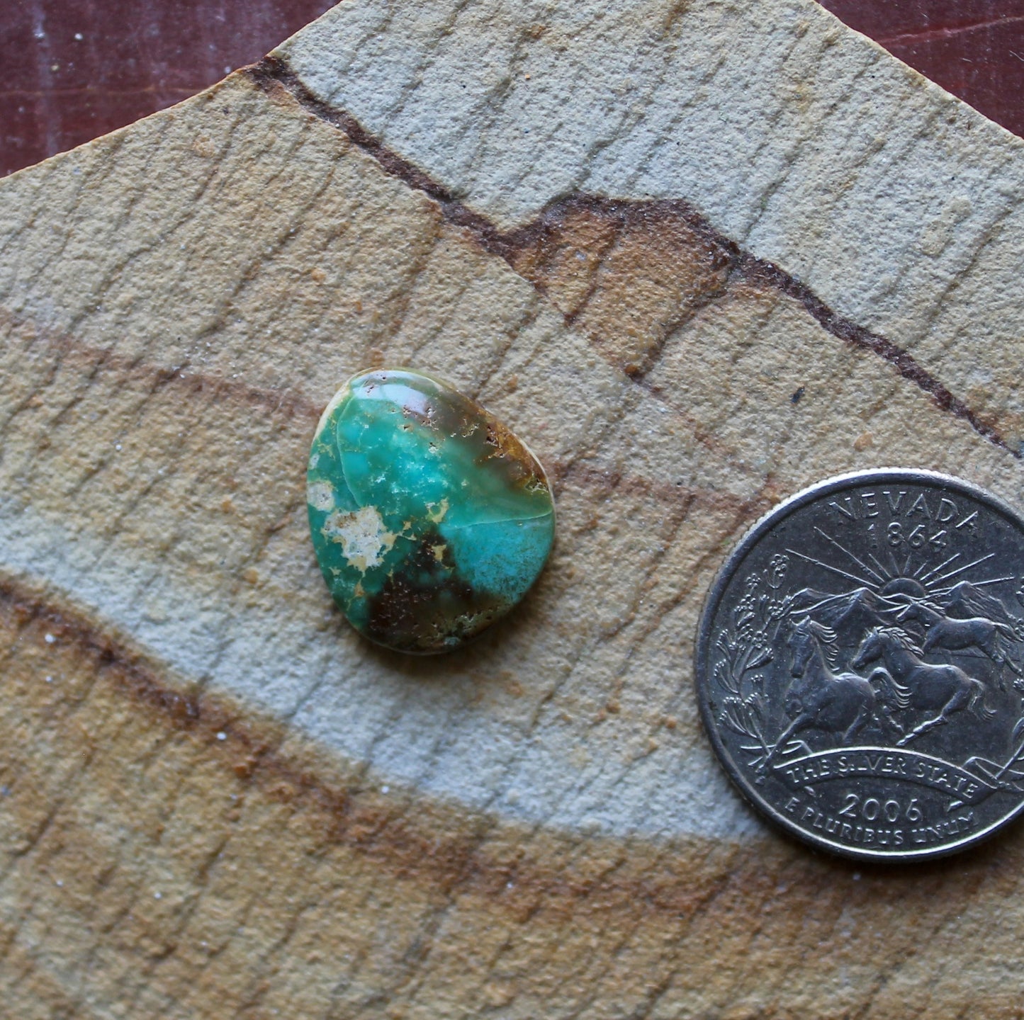 6 carat blue Stone Mountain Turquoise cabochon with red matrix