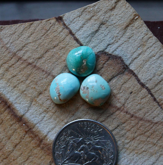 A trio of Stone Mountain Turquoise cabochons with high domes