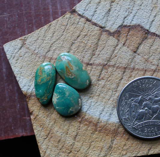 A trio of green Stone Mountain Turquoise cabochons