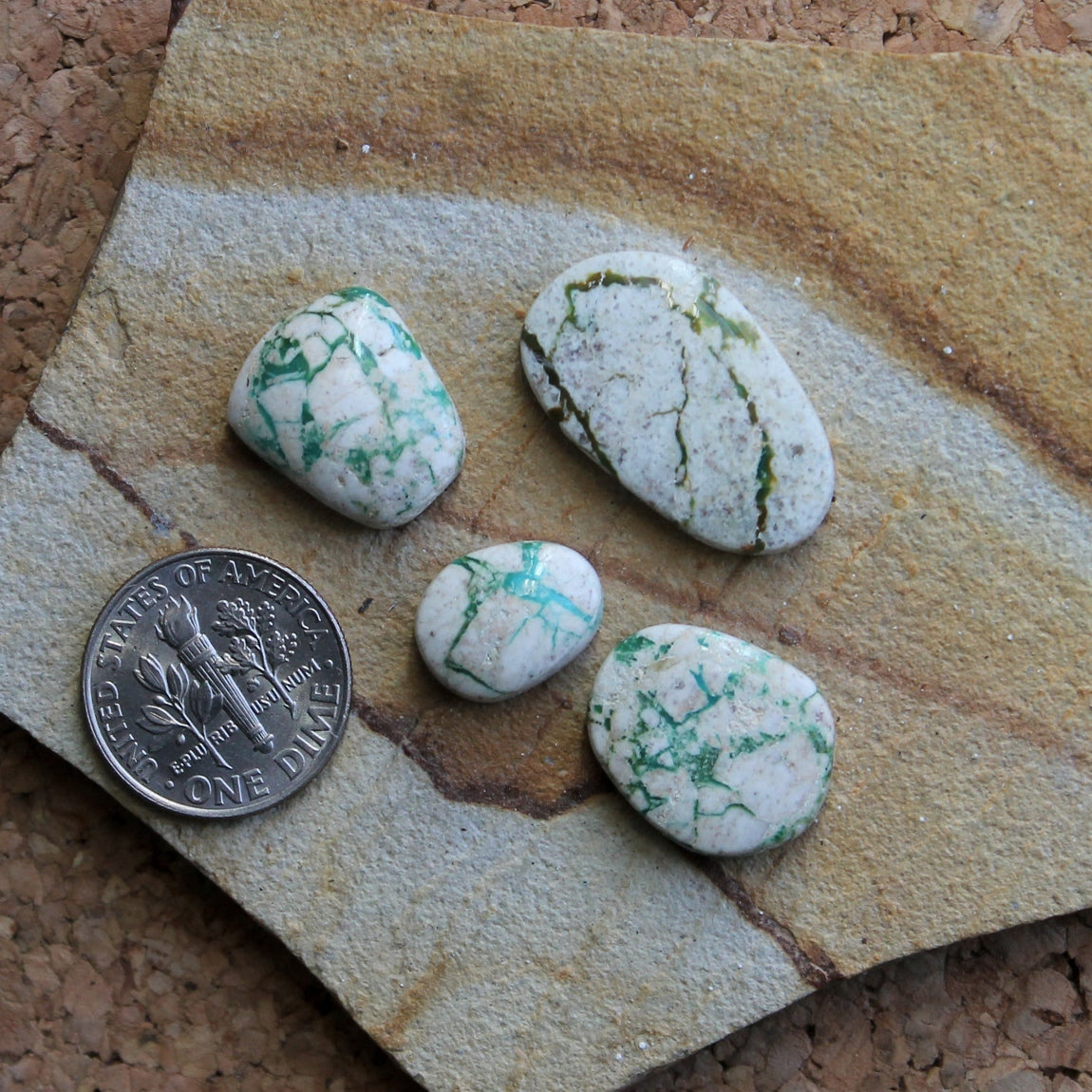 Boulder cut Stone Mountain Turquoise cabochons with high contrasts
