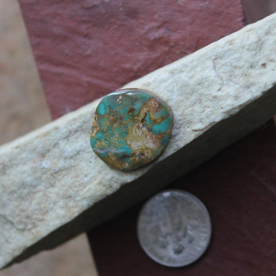 8 carat color blue Stone Mountain Turquoise cabochon with red matrix