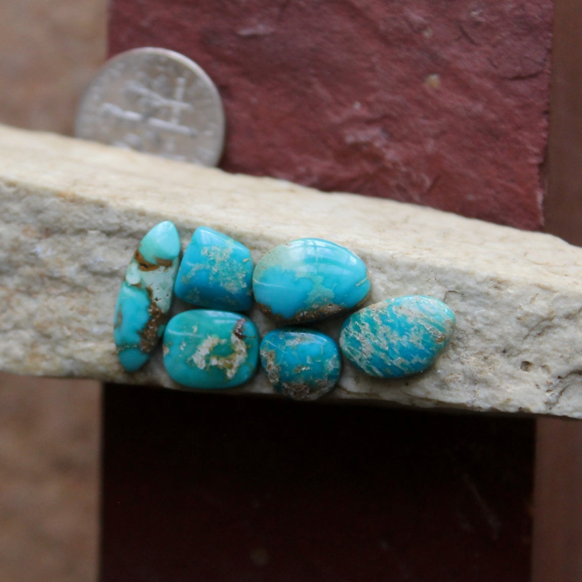 Small and deep blue for this blue Stone Mountain Turquoise cabochon suite
