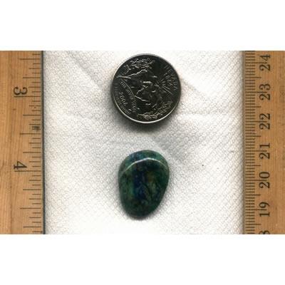 A mixed chrysocolla, malachite and azurite cabochon from nearby Yerington Nevada. This is an un-backed and untreated cabochon, designed by the Nevada Cassidys.