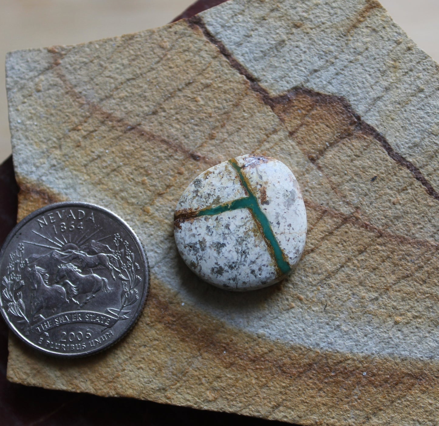 18 carat boulder-cut Stone Mountain Turquoise cabochon with green veins