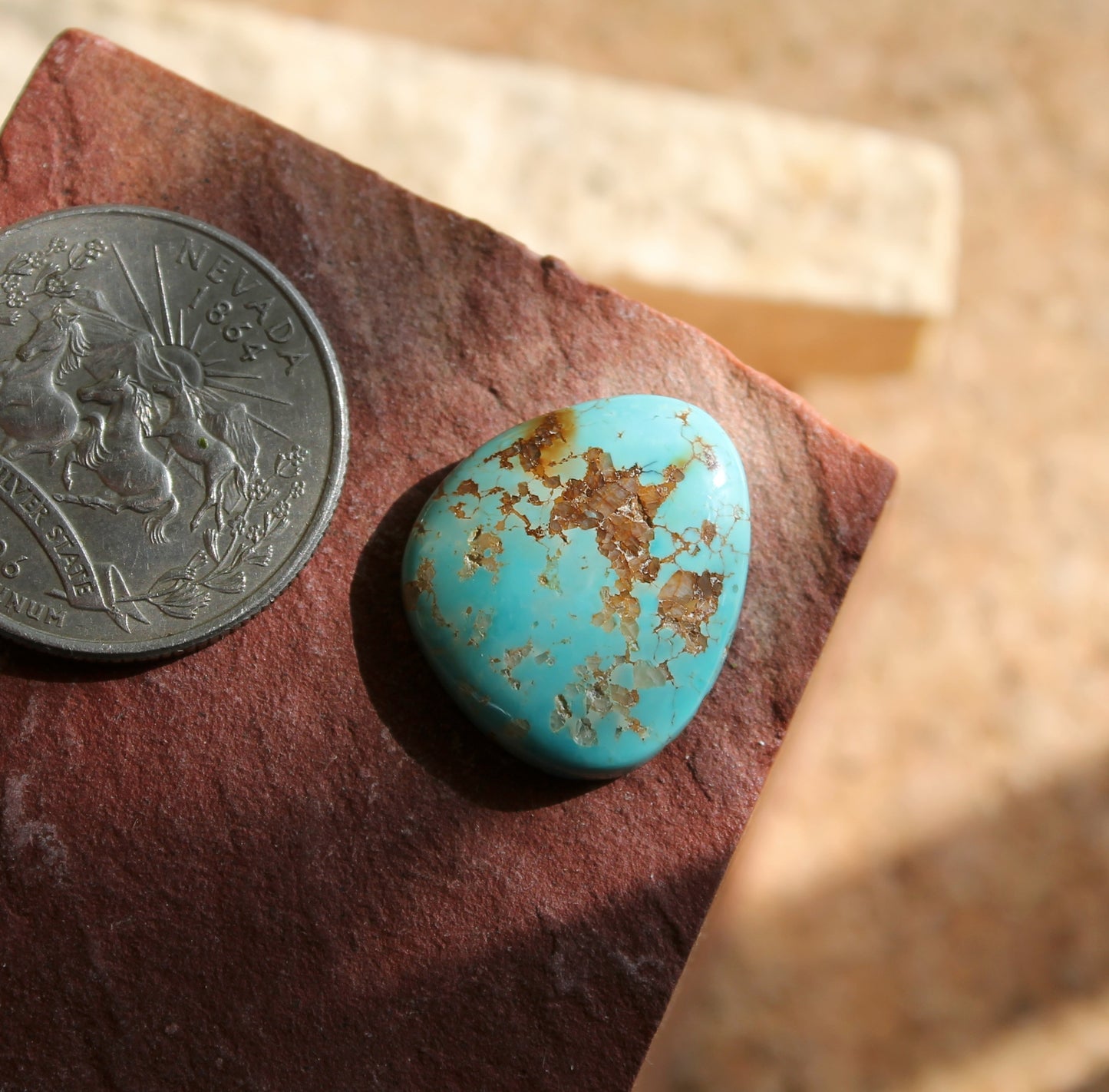 13 carat blue Stone Mountain Turquoise cabochon with red matrix