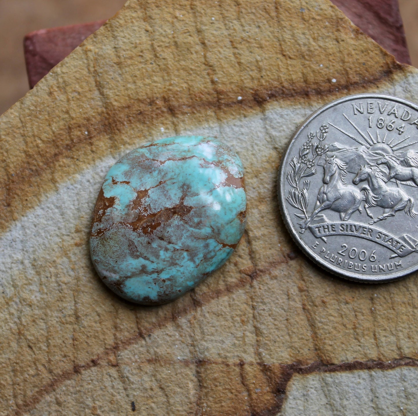 12 carat blue turquoise cabochons from Stone Mountain Mine with red inclusions
