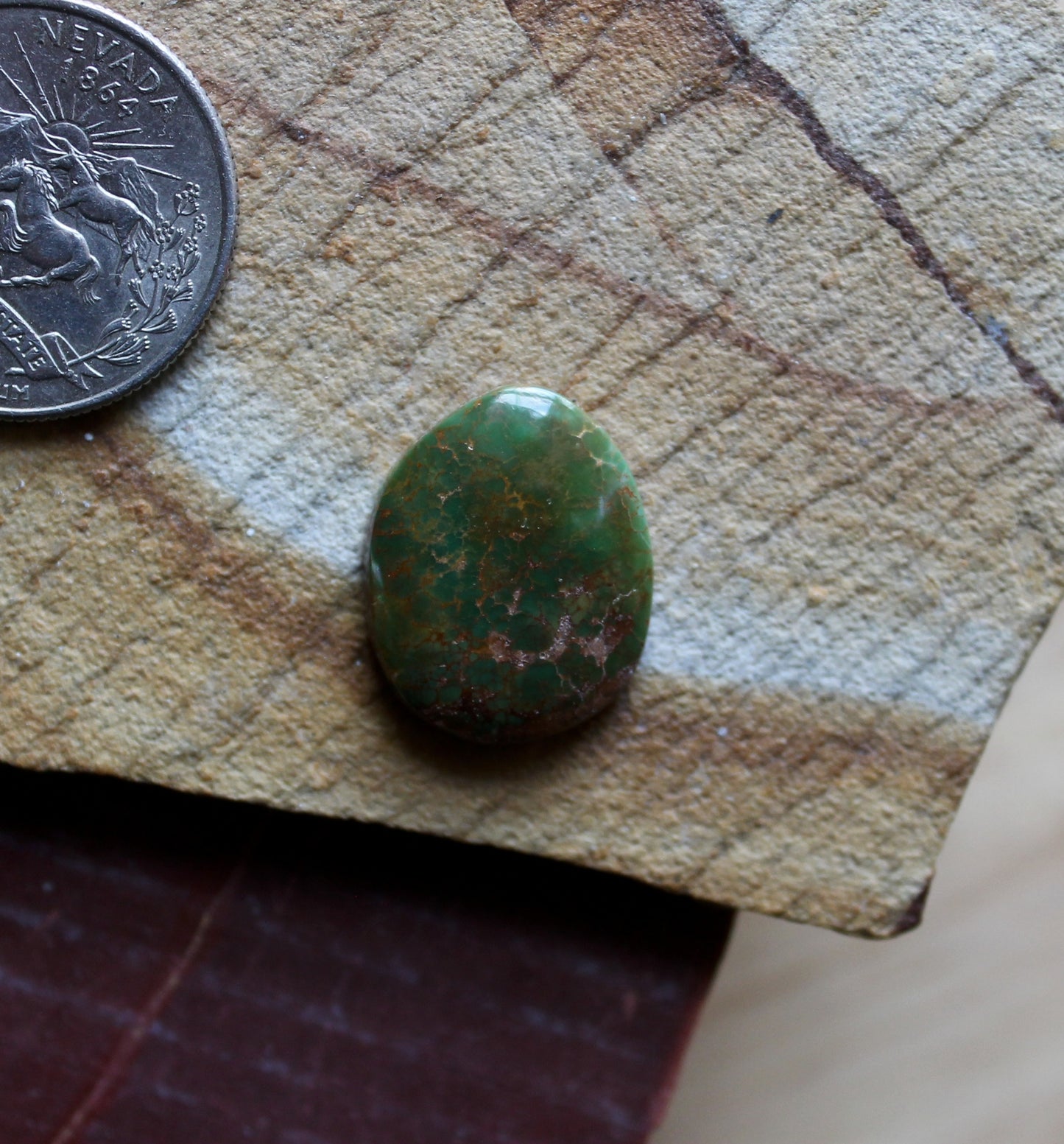 12 carat dark green Stone Mountain Turquoise cabochon oval