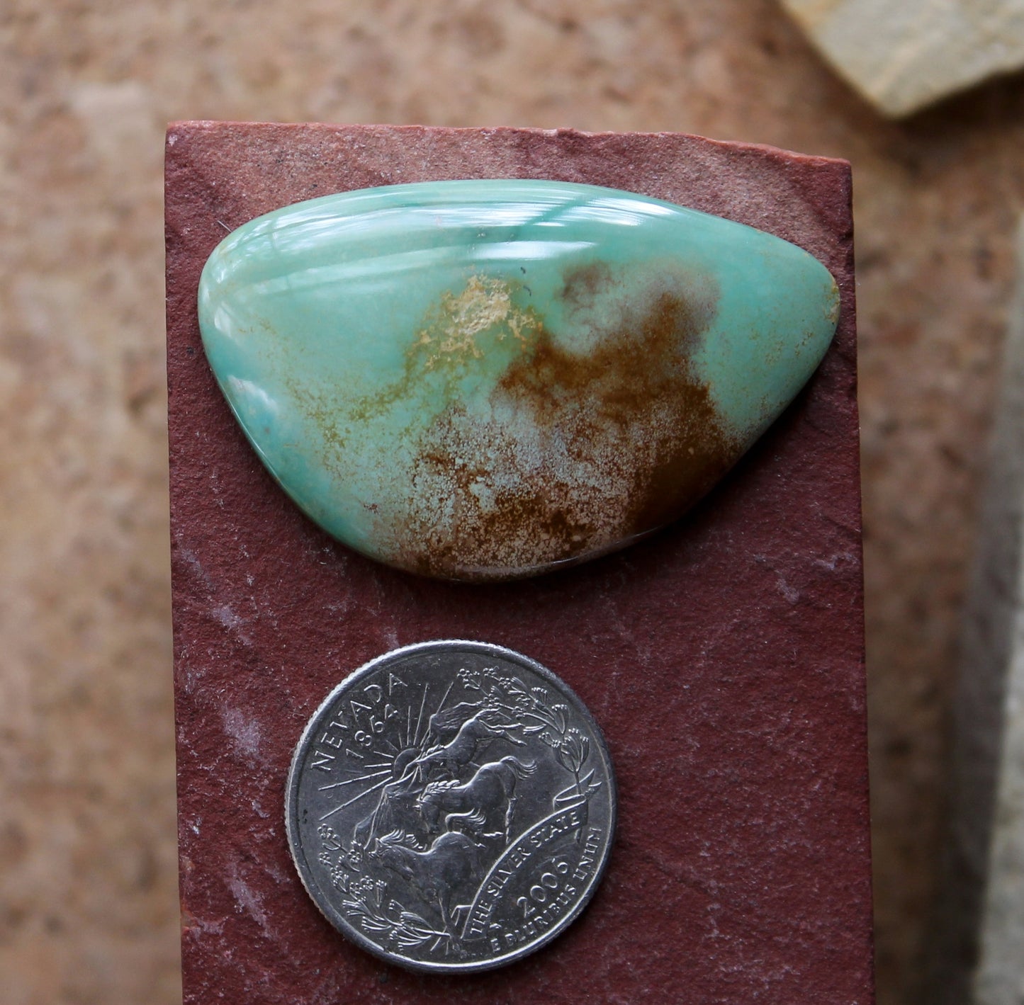 56 carat green turquoise cabochon specimen from Stone Mountain Mine