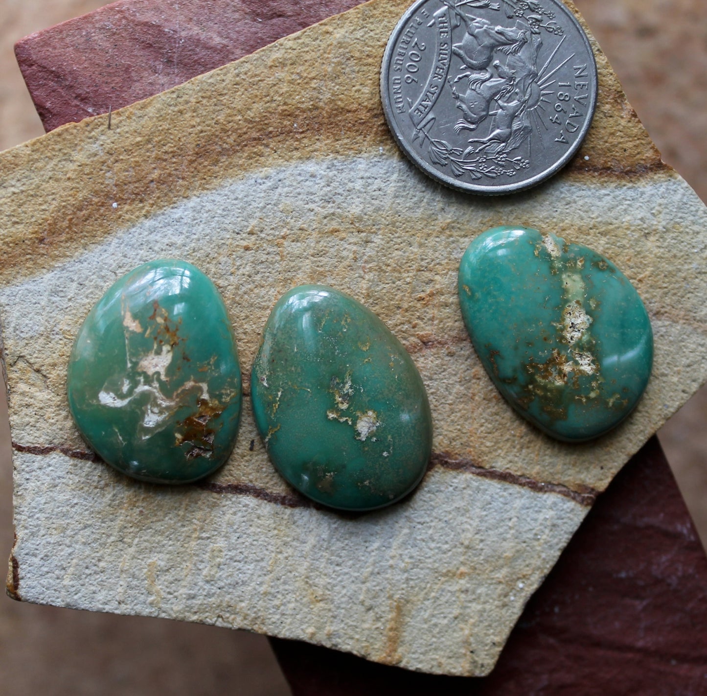 Green Stone Mountain Turquoise trio cabochon suite